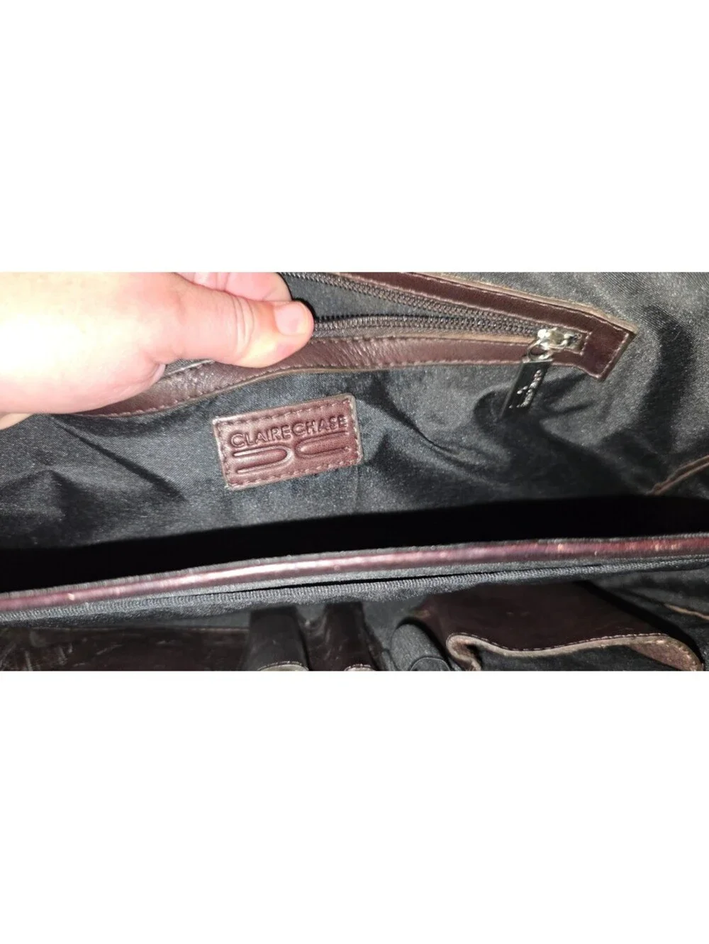 Claire Chase Dark Brown Leather Briefcase with Shoulder Strap
